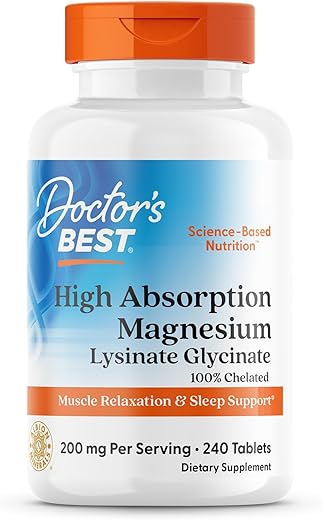 Doctor's Best High Absorption Magnesium Glycinate Lysinate, 100% Chelated, Non-GMO, Vegan, Gluten & Soy Free, 200 mg, 240 Count